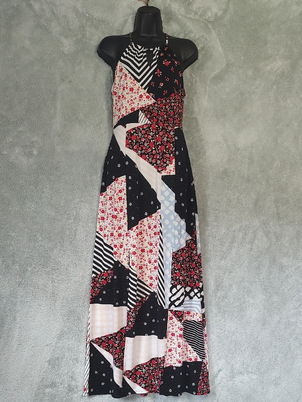 Candie's Black & Red Patchwork Halter Maxi Dress - Picture 1 of 15